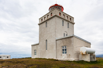 exterior of Dyrholaeyjarvit lighthouse in Iceland