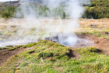 crater in Haukadalur geyser area in autumn