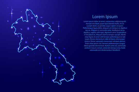 Map Laos from the contours network blue, luminous space stars for banner, poster, greeting card, of vector illustration