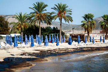 Athens, Greece, September 14 2017: Greek oil spill spreads to Athens Riviera following the sinking of an oil tanker in Saronic Gulf.