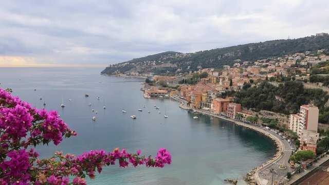 View of Coast of Azure in Villefranche-sur-Mer town located on French Riviera, Alpes-Maritimes, France
