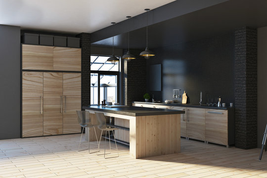 Contemporary loft black kitchen interior
