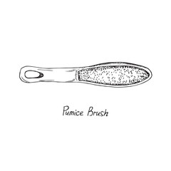 Pumice brush, hand drawn doodle sketch with inscription, isolated vector illustration