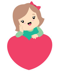 Cute Little Girl Leaning on a Heart in Love Valentines Day Card