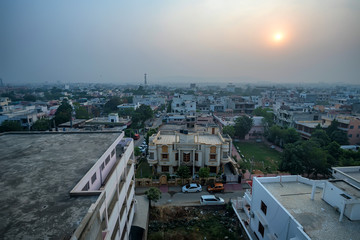 Rooftops of Indian city of Jaipur in morning