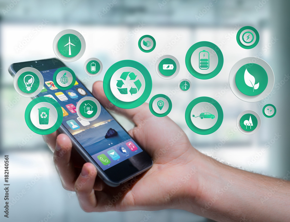 Poster view of a technology ecologic interface with icon displayed on a technology interface