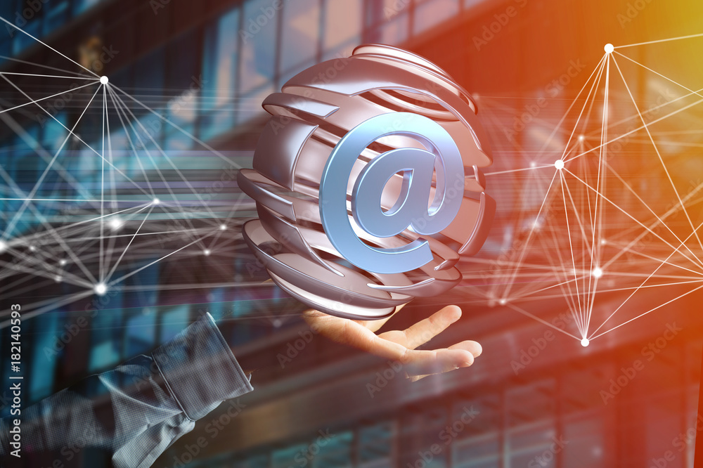 Poster arobase symbol displayed in a sliced sphere - 3d rendering