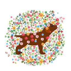 round floral pattern with brown dog for your design