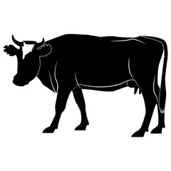Picture of a cow silhouette for retro logos, emblems, badges, labels template vintage design element. Isolated on white background