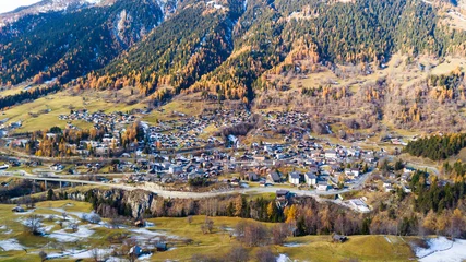 Fotobehang Aerial view of a Swiss village - Switzerland -Wallis © TUX