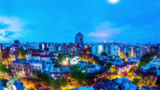 Time-lapse view of clouds moving over Montevideo in Uruguay at night.
