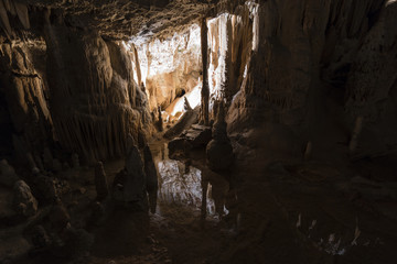 World famous cave Postojna in Slovenia with stalactites and stalagmites