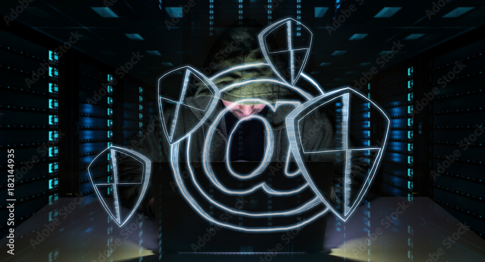 Aufkleber Hacker accessing to personal data information with a computer 3D rendering