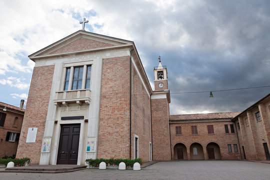 The facade of the ancient church in Marotta, Italy