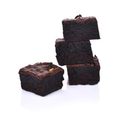 chocolate walnut brownies on white background.