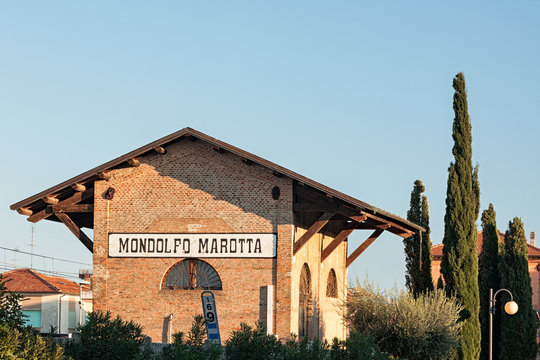 Ancient building of the train station in Marotta, Italy