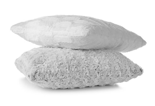 Soft plush pillows, isolated on white