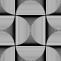 Black and white seamless pattern. Optical illusion. Vector illustration. Monochrome seamless background for your design. Geometric retro pattern with lines