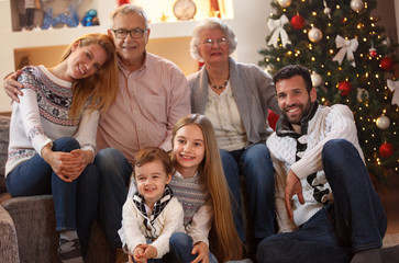 Fototapeta na wymiar Portrait of happy family at Christmas.