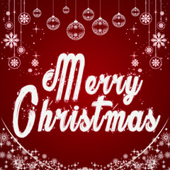 Merry Christmas. Typographic background with snowflakes. Original design element. Template, card, poster. emblem graphics. Handwritten banner, logo, label. Colorful hand drawn phrase.