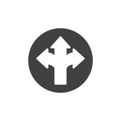 Arrow cross, three-way icon vector, filled flat sign, solid pictogram isolated on white. Different directional arrows symbol, logo illustration.