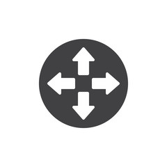 Arrows in four directions icon vector, filled flat sign, solid pictogram isolated on white. Left, right, up, down arrow symbol, logo illustration.
