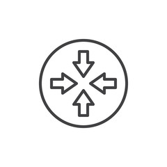 Four arrow line icon, outline vector sign, linear style pictogram isolated on white. Collide Arrows symbol, logo illustration. Editable stroke