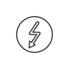 High voltage line icon, outline vector sign, linear style pictogram isolated on white. Danger arrow symbol, logo illustration. Editable stroke