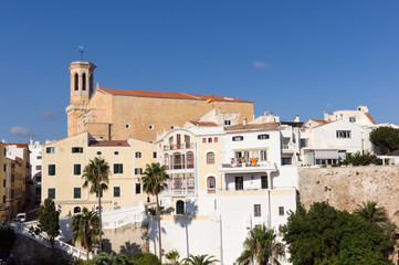 View of Church of Santa Maria in Historical centre of Mahon - Minorca, Baleares, Spain