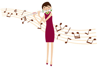 女性フルート奏者。音楽のイメージ。コンサート。 © TOMOKO　ARAKAWA