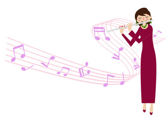 女性フルート奏者。音楽のイメージ。コンサート。 © TOMOKO　ARAKAWA