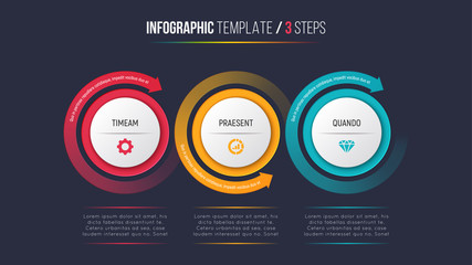 Three steps infographic process chart with circular arrows.