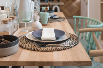 table set on wooden dining table