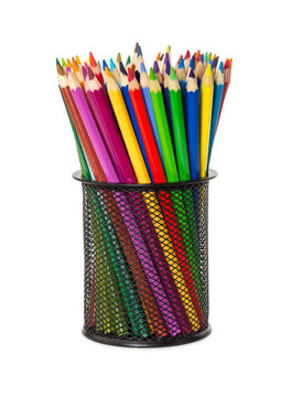 Colored Pencils In Black Office Cup