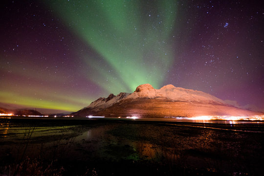 Aurora Borealis Over Lyngen Alps & Ersfjord