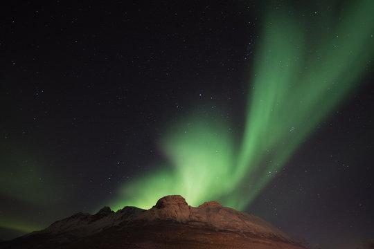 Aurora Borealis Over Lyngen Alps & Ersfjord