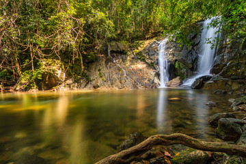 A waterfall in a tropical rainforest