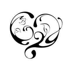 ornament 2-1. abstract drawing with leaves in black lines on a white background