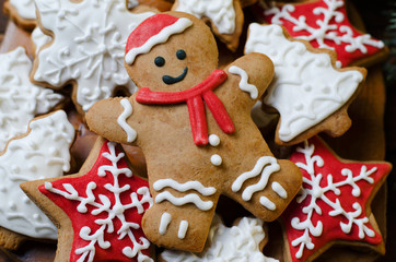 Christmas Cookies on Wooden Background