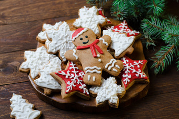 Christmas Cookies on Wooden Background