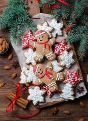 Christmas Cookies on Wooden Background