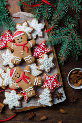 Christmas Cookies on Wooden Background
