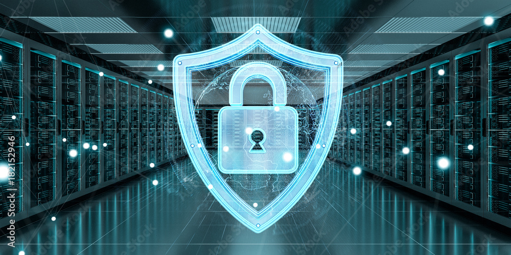 Leinwandbilder firewall activated on server room data center 3d rendering
