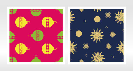 Seamless pattern with christmas toy, snowflake. Vector. Design template can be used for packaging, invitations, textiles. Wrapping paper set.