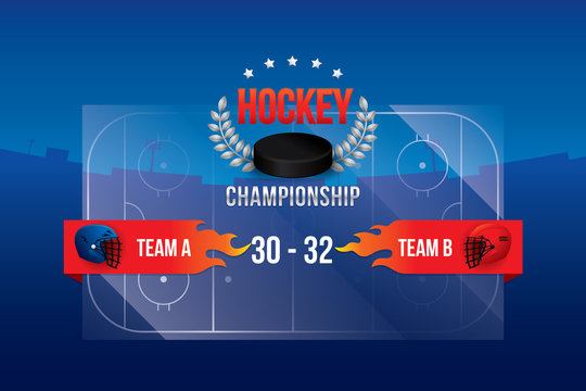 Vector of ice hockey championship with team competition and scoreboard.