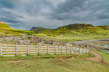 lands between sky and ocean panorama of Scotland in England in summer