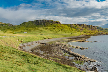 lands between sky and ocean panorama of Scotland in England in summer