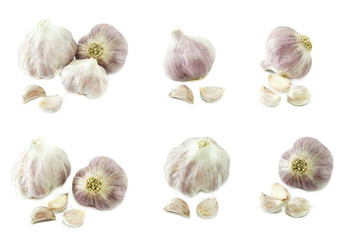 Set of garlic on white background