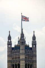 Fototapeta na wymiar Close up of the UK Flag over the House of Parliment - London United Kindom