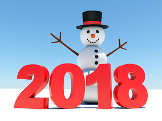 Cute snowman announces 2018 happy new year